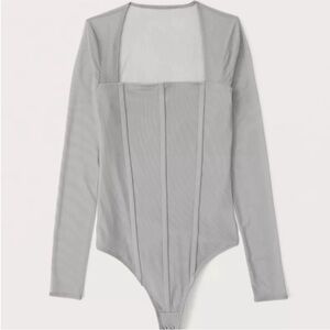 Abercrombie & Fitch Light Gray Long Sleeve Corset Mesh Bodysuit